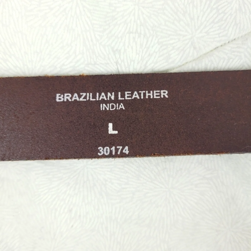 Brazilian espresso brown leather belt silver buckle minimalist classic artsy L